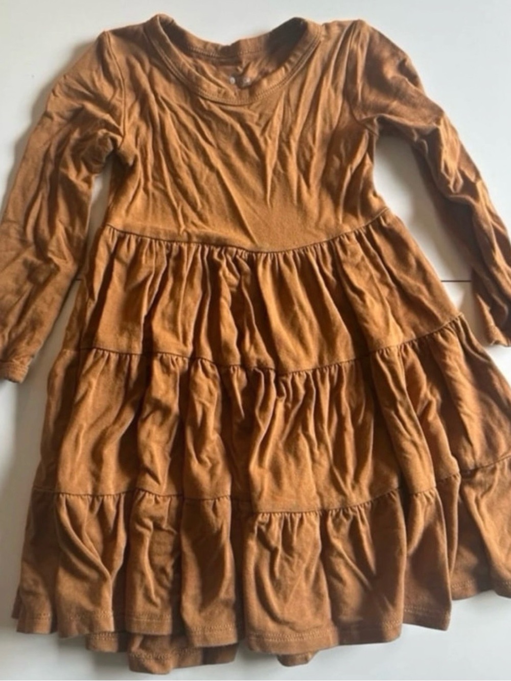 Kyte Baby Nutmeg Brown Long Sleeve Tiered Dress 12-18m